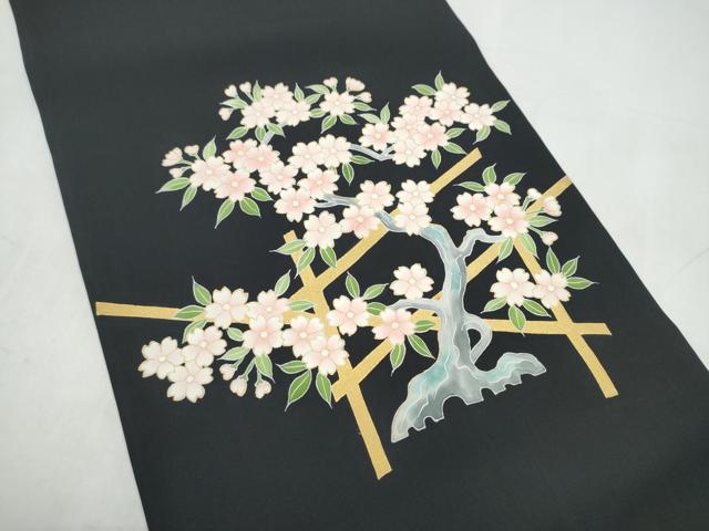 平和屋着物●塩瀬　九寸名古屋帯　枝桜文　金彩　正絹　逸品　CABK5623hy