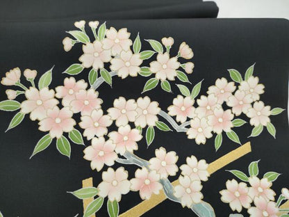 平和屋着物●塩瀬　九寸名古屋帯　枝桜文　金彩　正絹　逸品　CABK5623hy