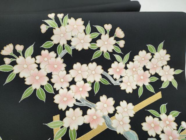 平和屋着物●塩瀬　九寸名古屋帯　枝桜文　金彩　正絹　逸品　CABK5623hy
