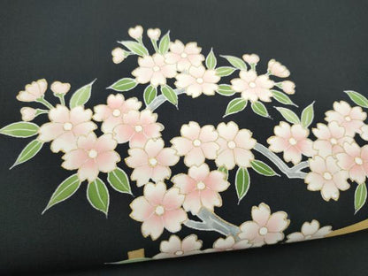 平和屋着物●塩瀬　九寸名古屋帯　枝桜文　金彩　正絹　逸品　CABK5623hy
