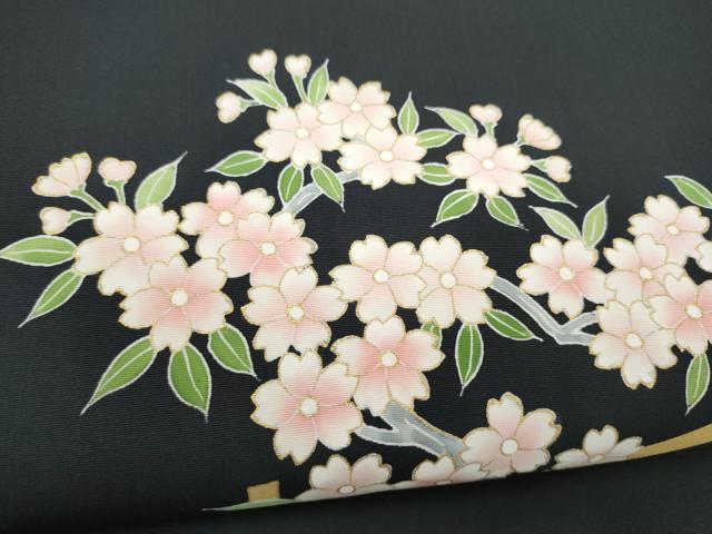 平和屋着物●塩瀬　九寸名古屋帯　枝桜文　金彩　正絹　逸品　CABK5623hy
