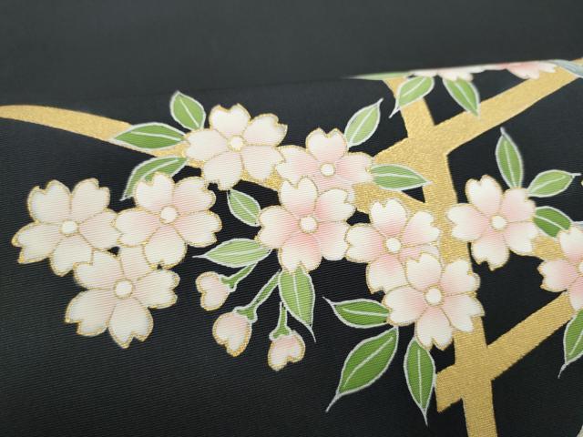 平和屋着物●塩瀬　九寸名古屋帯　枝桜文　金彩　正絹　逸品　CABK5623hy