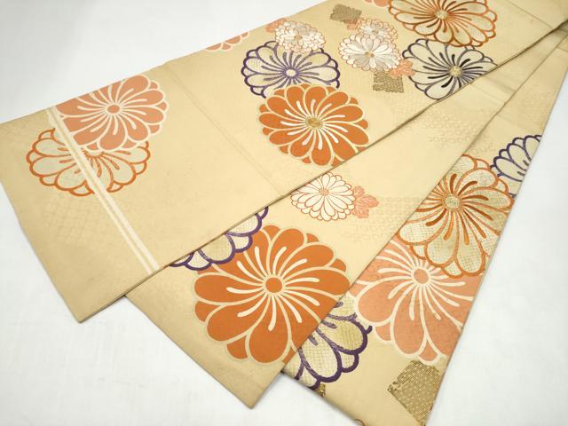 平和屋着物●アンティーク　大正ロマン　丸帯　駒刺繍　舞花文　正絹　逸品　CABK5635hy