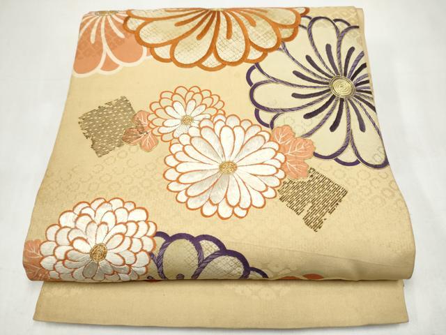 平和屋着物●アンティーク　大正ロマン　丸帯　駒刺繍　舞花文　正絹　逸品　CABK5635hy
