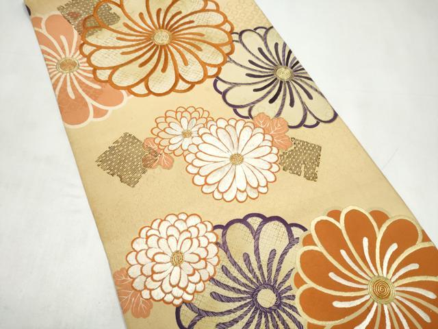 平和屋着物●アンティーク　大正ロマン　丸帯　駒刺繍　舞花文　正絹　逸品　CABK5635hy