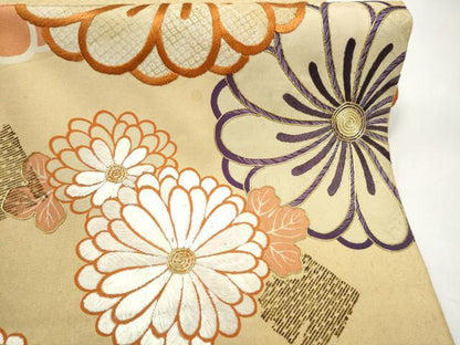 平和屋着物●アンティーク　大正ロマン　丸帯　駒刺繍　舞花文　正絹　逸品　CABK5635hy