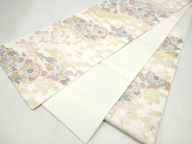 平和屋着物●六通柄袋帯　唐織　花唐草文　金糸　正絹　逸品　CABK5637hy