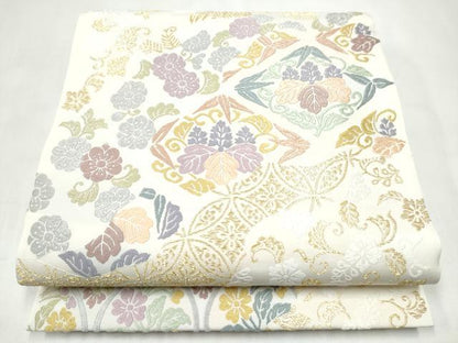 平和屋着物●六通柄袋帯　唐織　花唐草文　金糸　正絹　逸品　CABK5637hy
