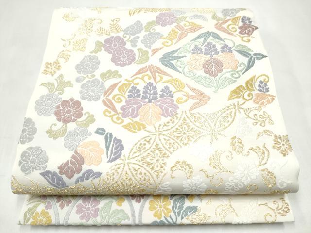 平和屋着物●六通柄袋帯　唐織　花唐草文　金糸　正絹　逸品　CABK5637hy