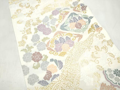 平和屋着物●六通柄袋帯　唐織　花唐草文　金糸　正絹　逸品　CABK5637hy