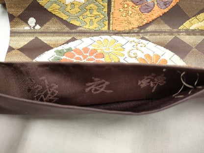 平和屋着物●西陣　河合美術織物謹製　六通柄袋帯　唐織　能衣錦　扇面花蝶文　金糸　正絹　逸品　CABK5646hy