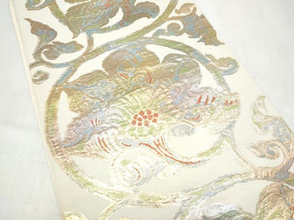 平和屋着物●西陣　川島織物　六通柄　本袋帯　牡丹唐草文　金糸　正絹　逸品　CABK5650hy