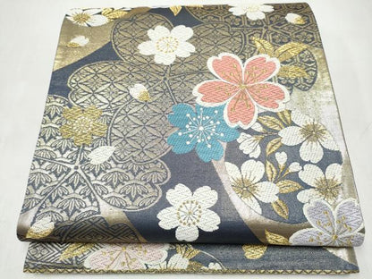 平和屋着物●六通柄袋帯　舞桜文　金糸　正絹　逸品　CABK5651hy