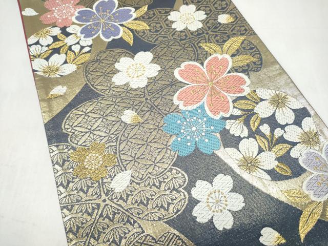 平和屋着物●六通柄袋帯　舞桜文　金糸　正絹　逸品　CABK5651hy