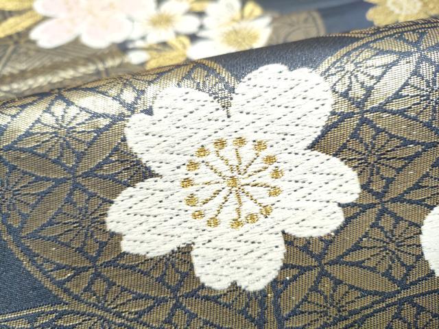 平和屋着物●六通柄袋帯　舞桜文　金糸　正絹　逸品　CABK5651hy