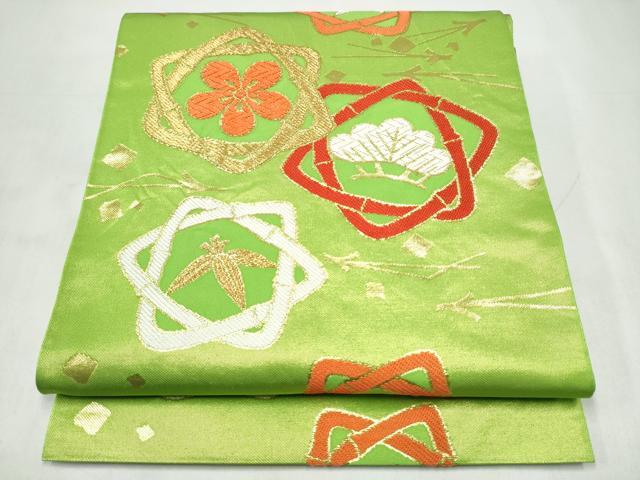 平和屋着物▼全通柄　本袋帯　唐織　松竹梅　金銀糸　正絹　逸品　CABK5654hy