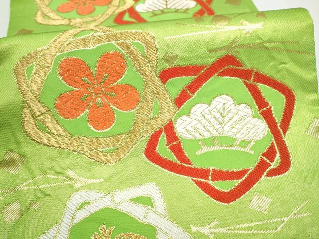 平和屋着物▼全通柄　本袋帯　唐織　松竹梅　金銀糸　正絹　逸品　CABK5654hy