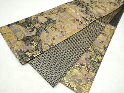 平和屋着物●六通柄袋帯　手ばた織　衣織部　金糸　正絹　逸品　CABK5655hy