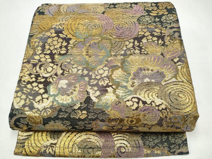 平和屋着物●六通柄袋帯　手ばた織　衣織部　金糸　正絹　逸品　CABK5655hy