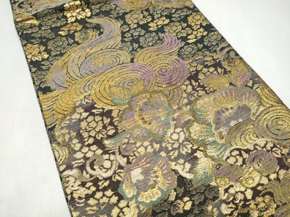 平和屋着物●六通柄袋帯　手ばた織　衣織部　金糸　正絹　逸品　CABK5655hy
