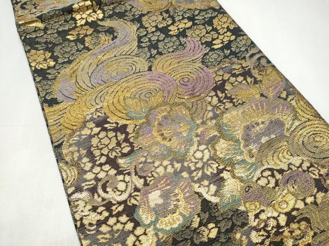 平和屋着物●六通柄袋帯　手ばた織　衣織部　金糸　正絹　逸品　CABK5655hy
