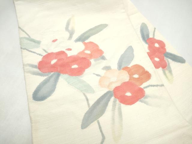 平和屋着物●八寸名古屋帯　紬地　椿　正絹　逸品　CABK5670hy