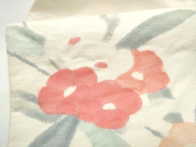 平和屋着物●八寸名古屋帯　紬地　椿　正絹　逸品　CABK5670hy