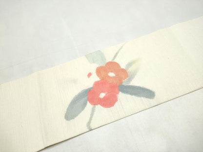 平和屋着物●八寸名古屋帯　紬地　椿　正絹　逸品　CABK5670hy