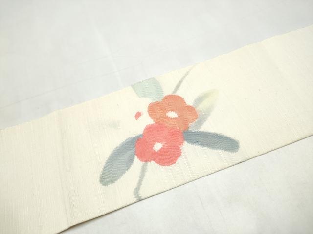 平和屋着物●八寸名古屋帯　紬地　椿　正絹　逸品　CABK5670hy