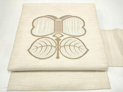 平和屋着物●八寸名古屋帯　紬地　遠州椿　銀糸　正絹　逸品　CABK5672hy