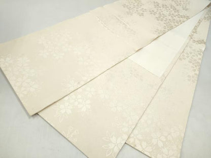 平和屋着物●全通柄袋帯　舞桜文　生成り色　鬼しぼ縮緬　正絹　逸品　CABK5674hy