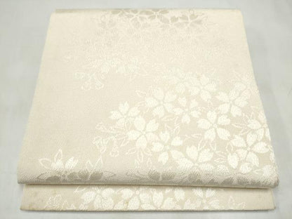 平和屋着物●全通柄袋帯　舞桜文　生成り色　鬼しぼ縮緬　正絹　逸品　CABK5674hy