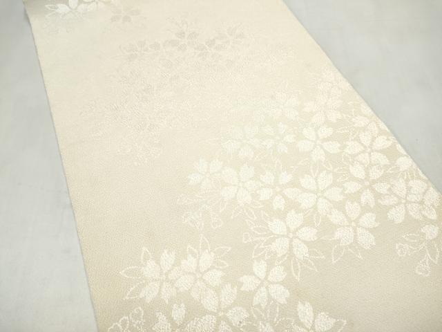 平和屋着物●全通柄袋帯　舞桜文　生成り色　鬼しぼ縮緬　正絹　逸品　CABK5674hy