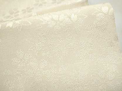 平和屋着物●全通柄袋帯　舞桜文　生成り色　鬼しぼ縮緬　正絹　逸品　CABK5674hy