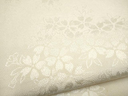 平和屋着物●全通柄袋帯　舞桜文　生成り色　鬼しぼ縮緬　正絹　逸品　CABK5674hy