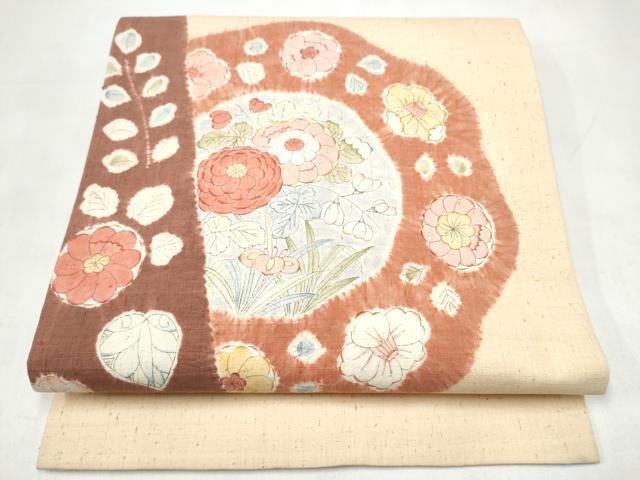 平和屋着物●九寸名古屋帯　紬地　辻が花　正絹　逸品　CABK5676hy