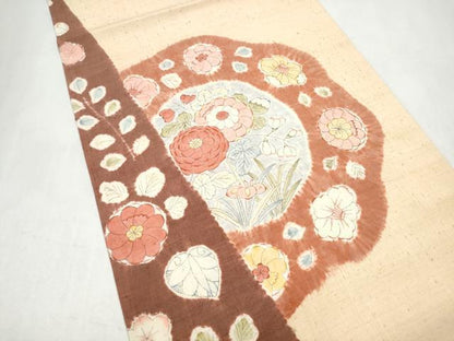 平和屋着物●九寸名古屋帯　紬地　辻が花　正絹　逸品　CABK5676hy