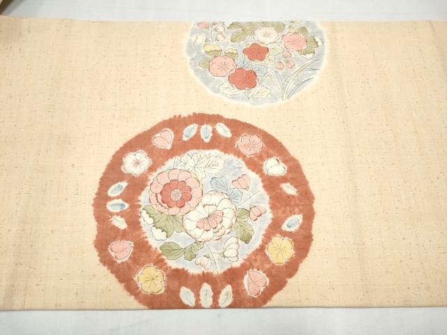 平和屋着物●九寸名古屋帯　紬地　辻が花　正絹　逸品　CABK5676hy