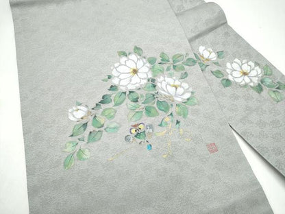 平和屋着物●九寸名古屋帯　作家物　手描き　ふくろう　舞花文　正絹　逸品　CABK5679hy