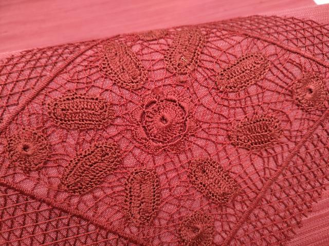 平和屋着物●爪搔き本綴れ　八寸名古屋帯　ドロンワーク　菱花文　正絹　逸品　CABK5683hy