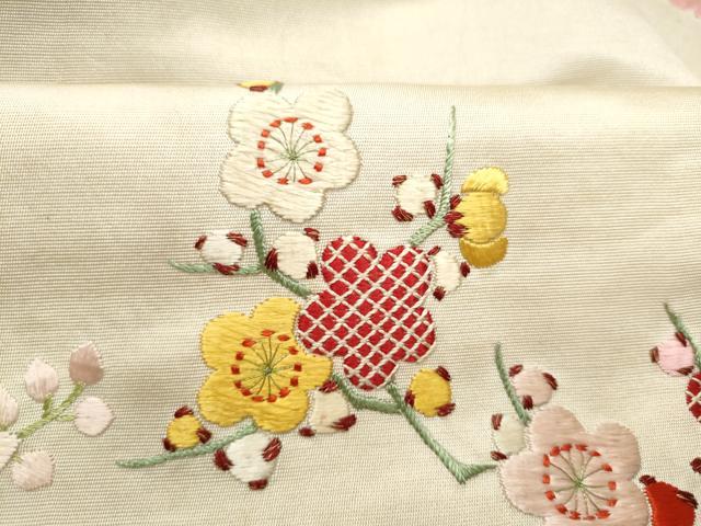 平和屋着物●アンティーク　大正ロマン　九寸名古屋帯　総手刺繍　枝花文　金銀糸　正絹　逸品　CABK5686hy