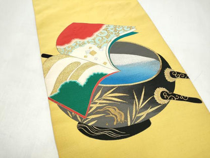 平和屋着物●爪搔き本綴れ　八寸名古屋帯　冊子唐草文　金銀糸　一重帯　長尺　正絹　逸品　CABK5690hy