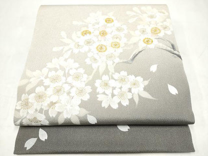 平和屋着物●中国三大刺繍　相良刺繍　枝桜文　金彩　鬼しぼ縮緬　名古屋帯　正絹　逸品　CABK5691hy