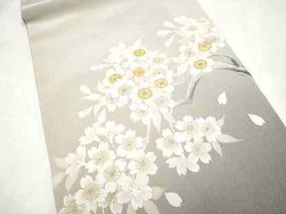平和屋着物●中国三大刺繍　相良刺繍　枝桜文　金彩　鬼しぼ縮緬　名古屋帯　正絹　逸品　CABK5691hy