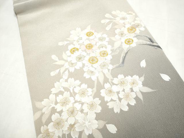平和屋着物●中国三大刺繍　相良刺繍　枝桜文　金彩　鬼しぼ縮緬　名古屋帯　正絹　逸品　CABK5691hy