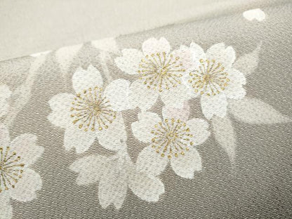 平和屋着物●中国三大刺繍　相良刺繍　枝桜文　金彩　鬼しぼ縮緬　名古屋帯　正絹　逸品　CABK5691hy