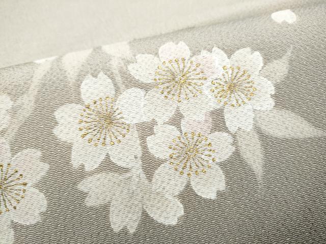 平和屋着物●中国三大刺繍　相良刺繍　枝桜文　金彩　鬼しぼ縮緬　名古屋帯　正絹　逸品　CABK5691hy