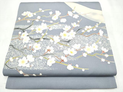 平和屋着物●塩瀬　九寸開き名古屋帯　作家物　刺繍　枝梅文　正絹　逸品　CABK5692hy