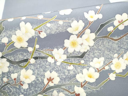 平和屋着物●塩瀬　九寸開き名古屋帯　作家物　刺繍　枝梅文　正絹　逸品　CABK5692hy