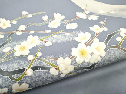 平和屋着物●塩瀬　九寸開き名古屋帯　作家物　刺繍　枝梅文　正絹　逸品　CABK5692hy